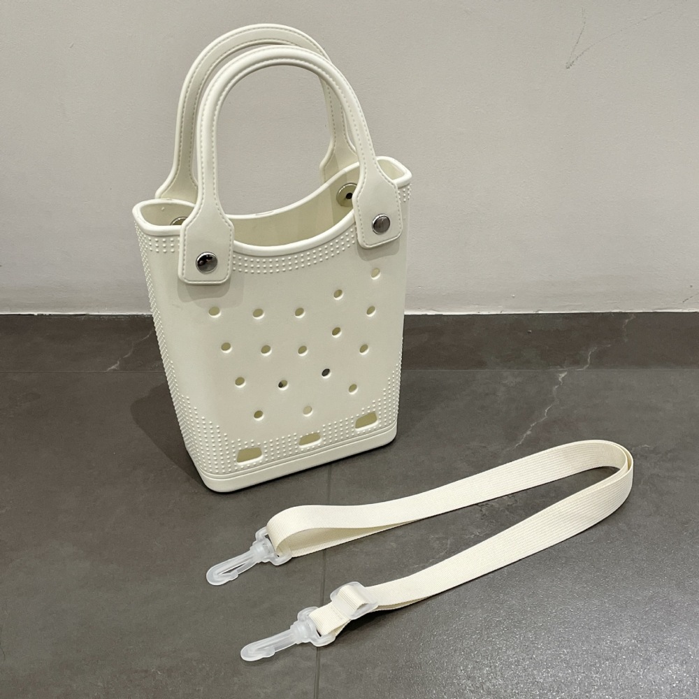 Small Rubber Beach Tote Bag Waterproof Sandproof, Crossbody Open Hole Handbag with Charms and Strap