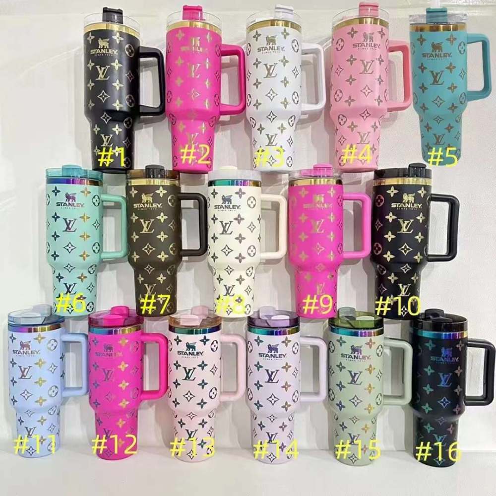40oz LV & Stitch Stainless Steel Insulated Vacuum Mugs with Handle Rainbow Plated