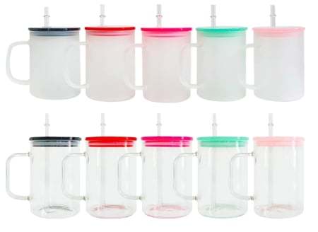 17oz Glass Mug With colored lids