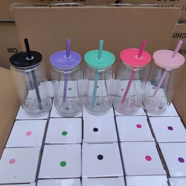 16oz Colored Jelly Plastic Can With PP Colored Lids