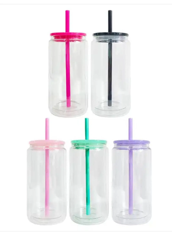 16oz Colored Jelly Plastic Can With PP Colored Lids