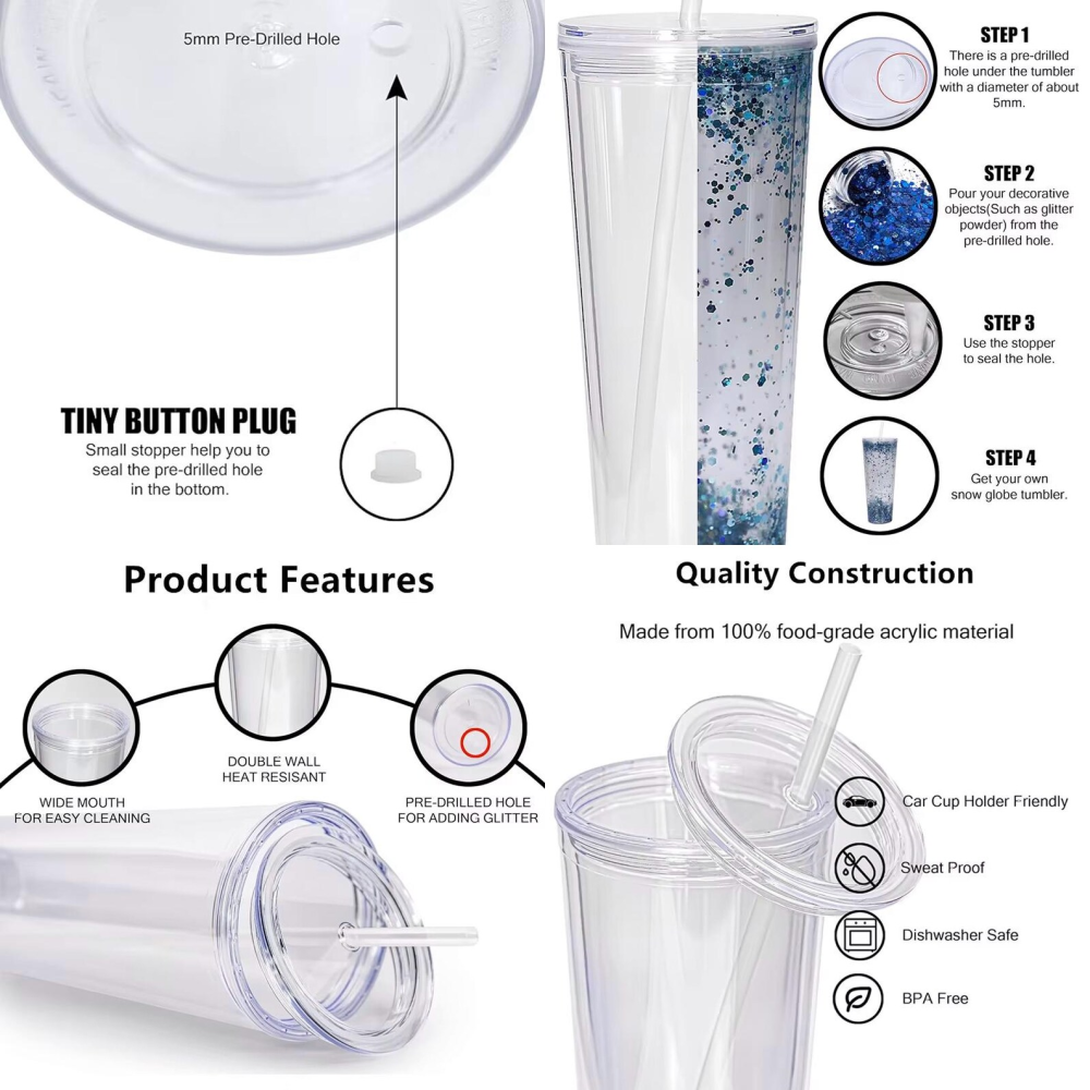 24OZ Double Walls Snow Globe Plastic Cup