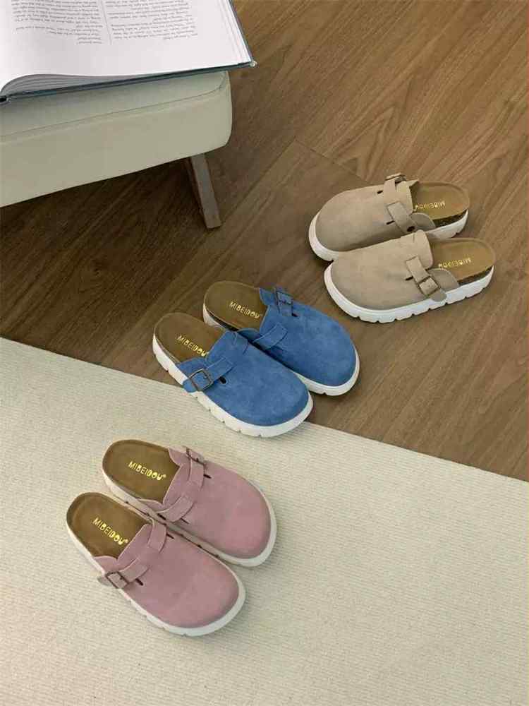 Suede Buckle Clog Slippers