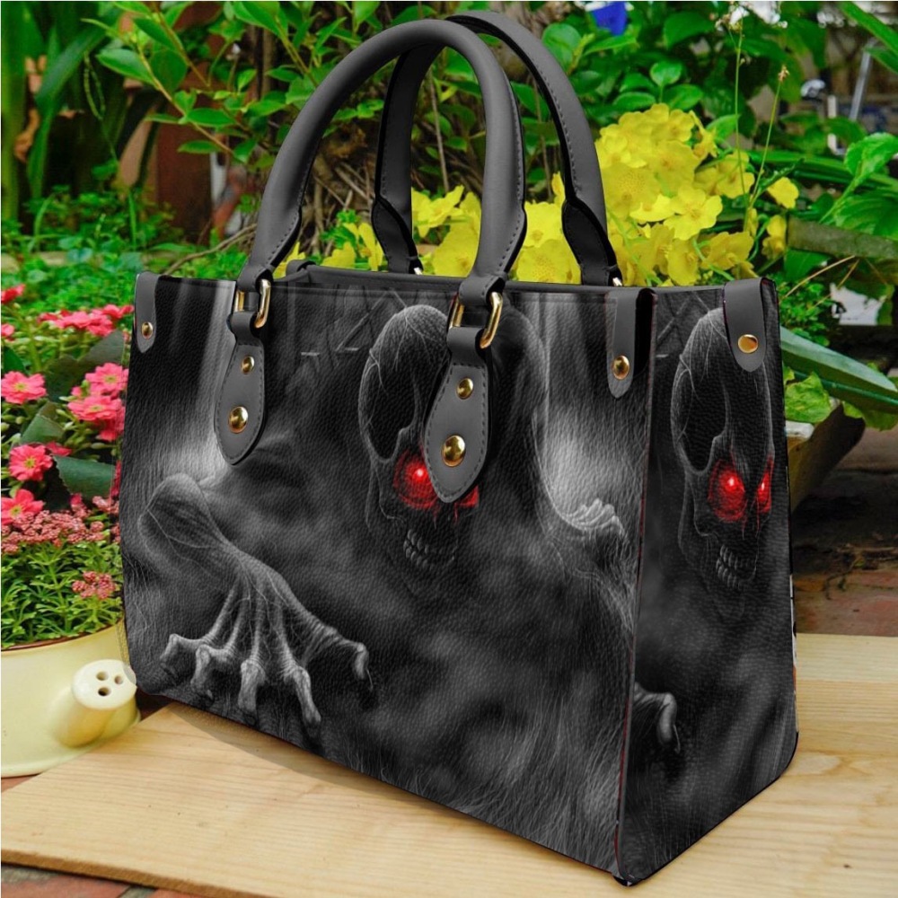 Wholesale Halloween Women Cartoon Horror Skull Print Large Capacity PU Handbag