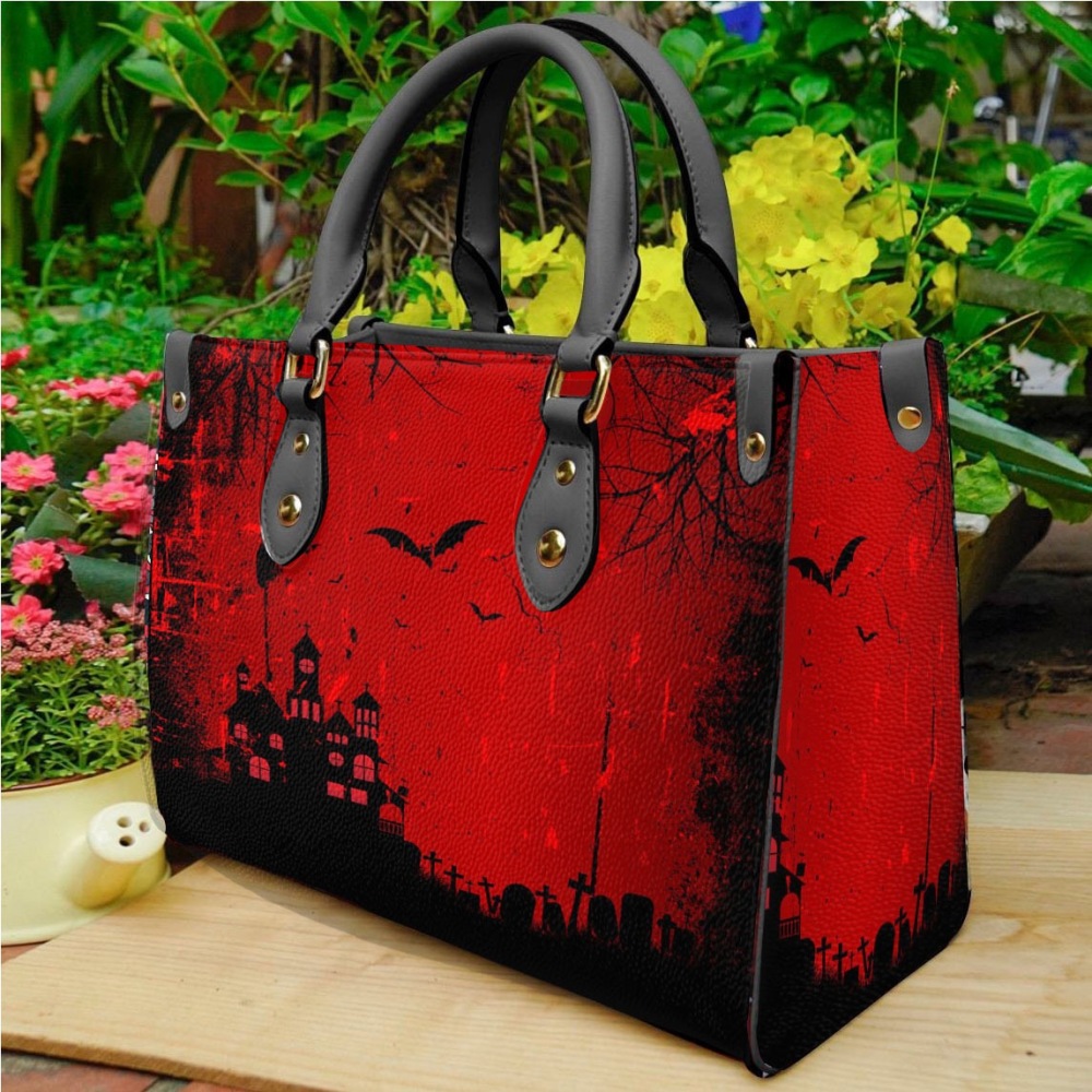 Wholesale Halloween Women Cartoon Horror Skull Print Large Capacity PU Handbag