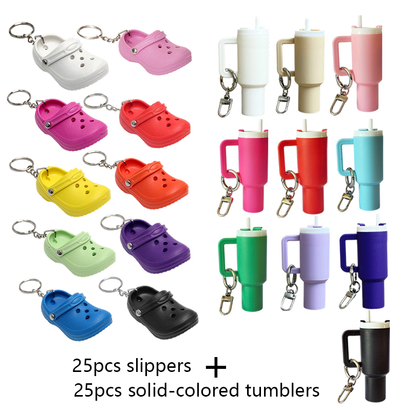 Glow in the dark Mini Stanley Tumbler Cup Shape Keychain  + Slipper shape keychain keyring