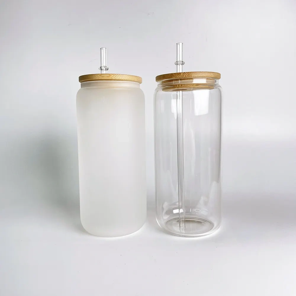 16oz Sublimation Frosted Glass Can With Bamboo Lids