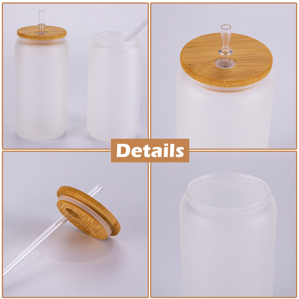 16oz Sublimation Frosted Glass Can With Bamboo Lids