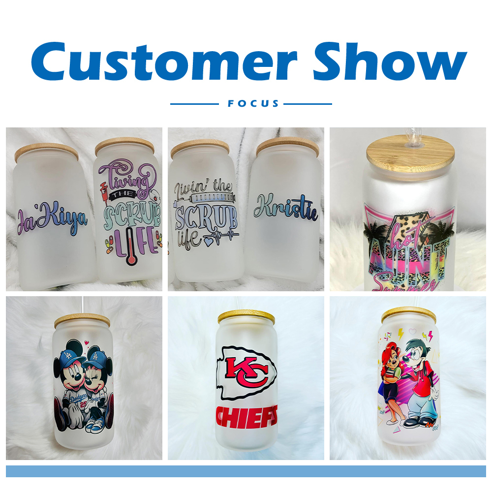 16oz Sublimation Frosted Glass Can With Bamboo Lids