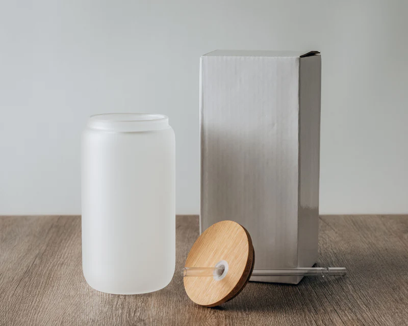 16oz Sublimation Frosted Glass Can With Bamboo Lids