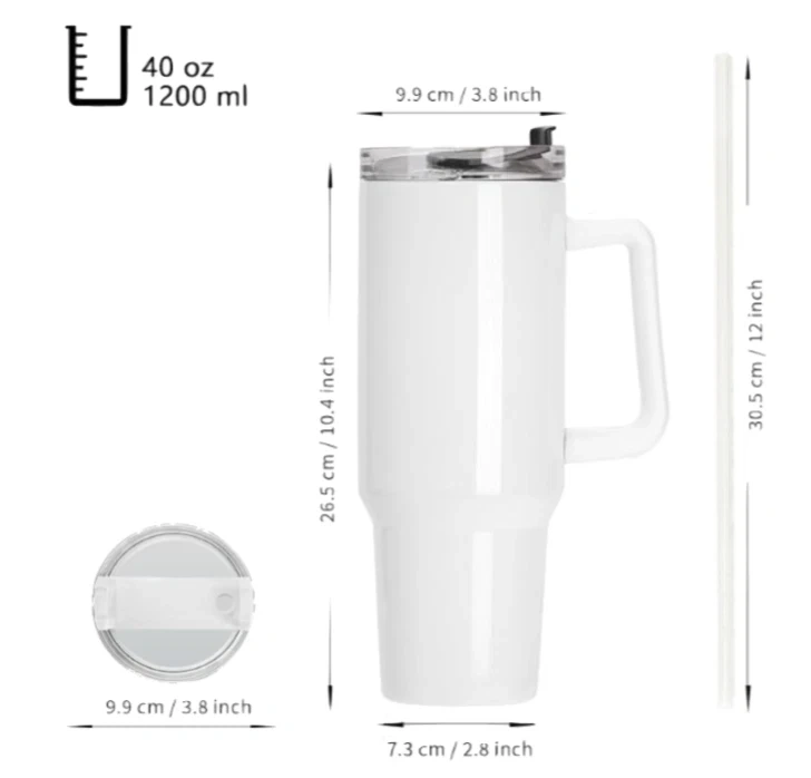 40oz Travel Coffee Mugs With Handle Sublimation Blank Tumblers 1.0