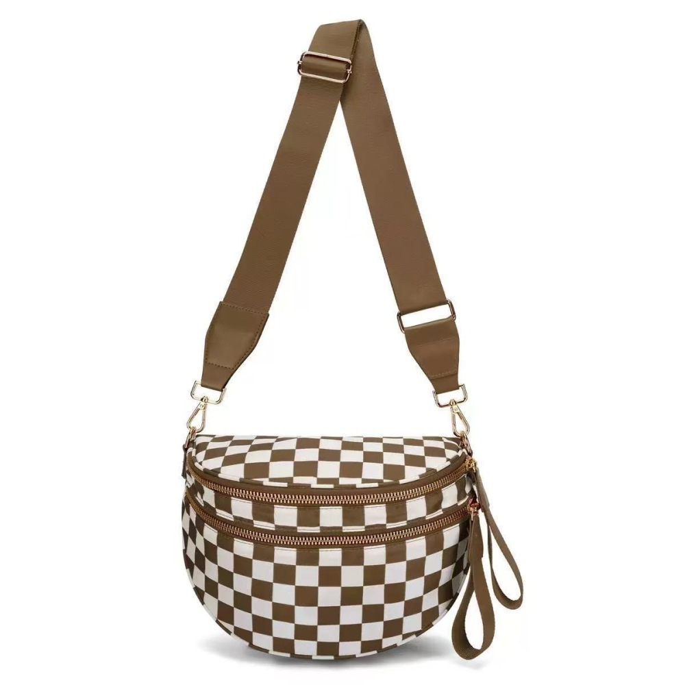 Crossbody Bag for Women, Multi-Pocket Fashion Water-Resistant Nylon Checkered Crossbody Bag
