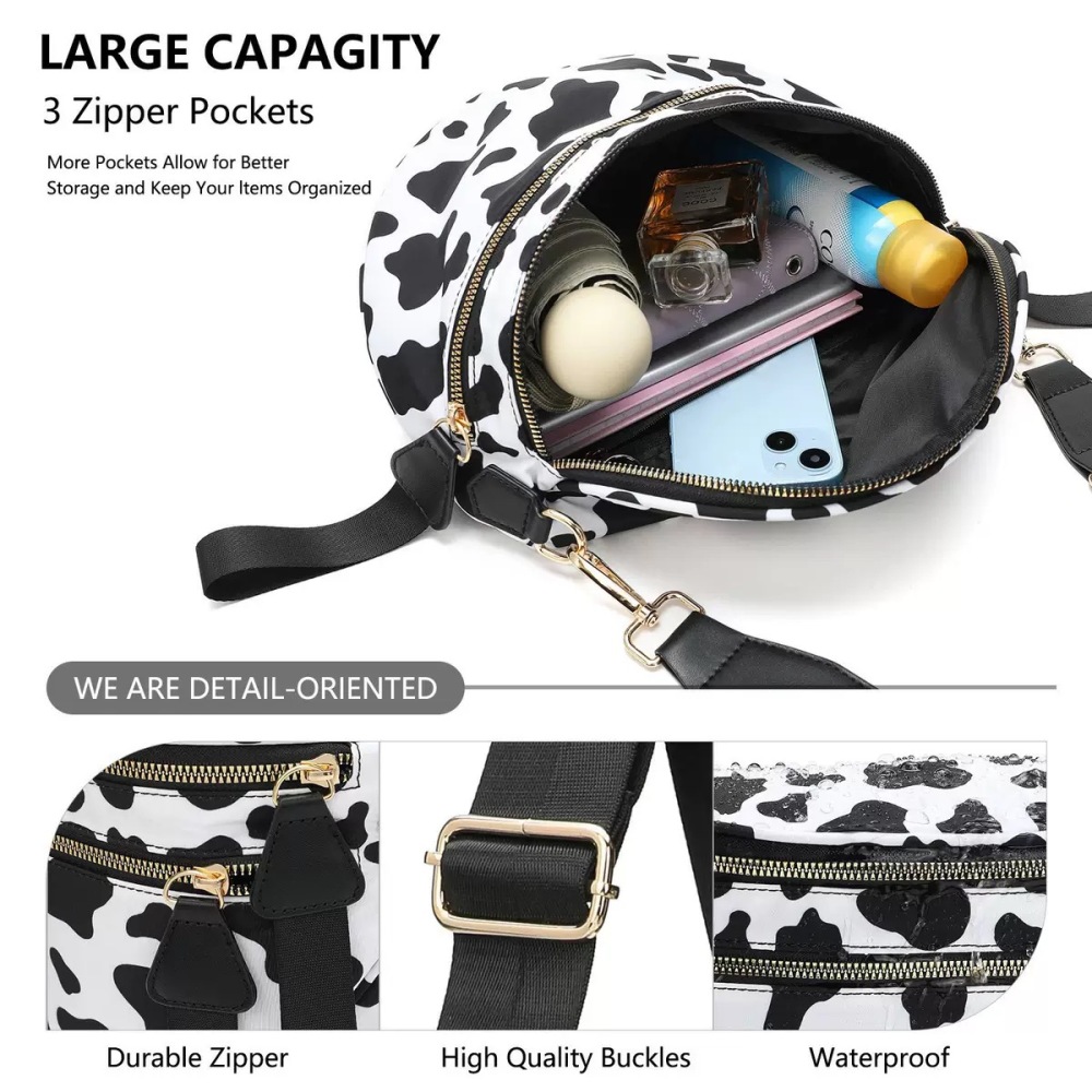 Crossbody Bag for Women, Multi-Pocket Fashion Water-Resistant Nylon Checkered Crossbody Bag
