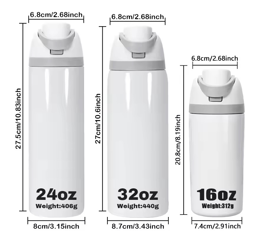 24OZ Sublimation Colored  Lids Bottles