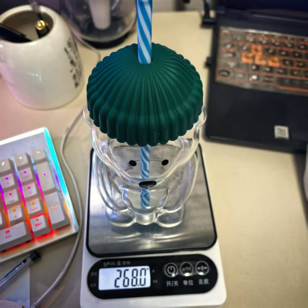 20oz Little Bear Glass Cup With Lid And Straw