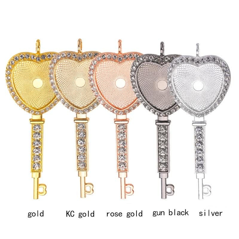 Rhinestone Heart Key Pendant Blanks With Glasses 2.5cm