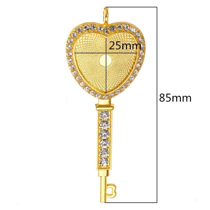 Rhinestone Heart Key Pendant Blanks With Glasses 2.5cm