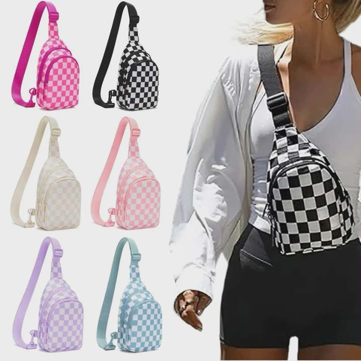 Checkered Sling Bag for Women Small Backpack Crossbody Chest Purse