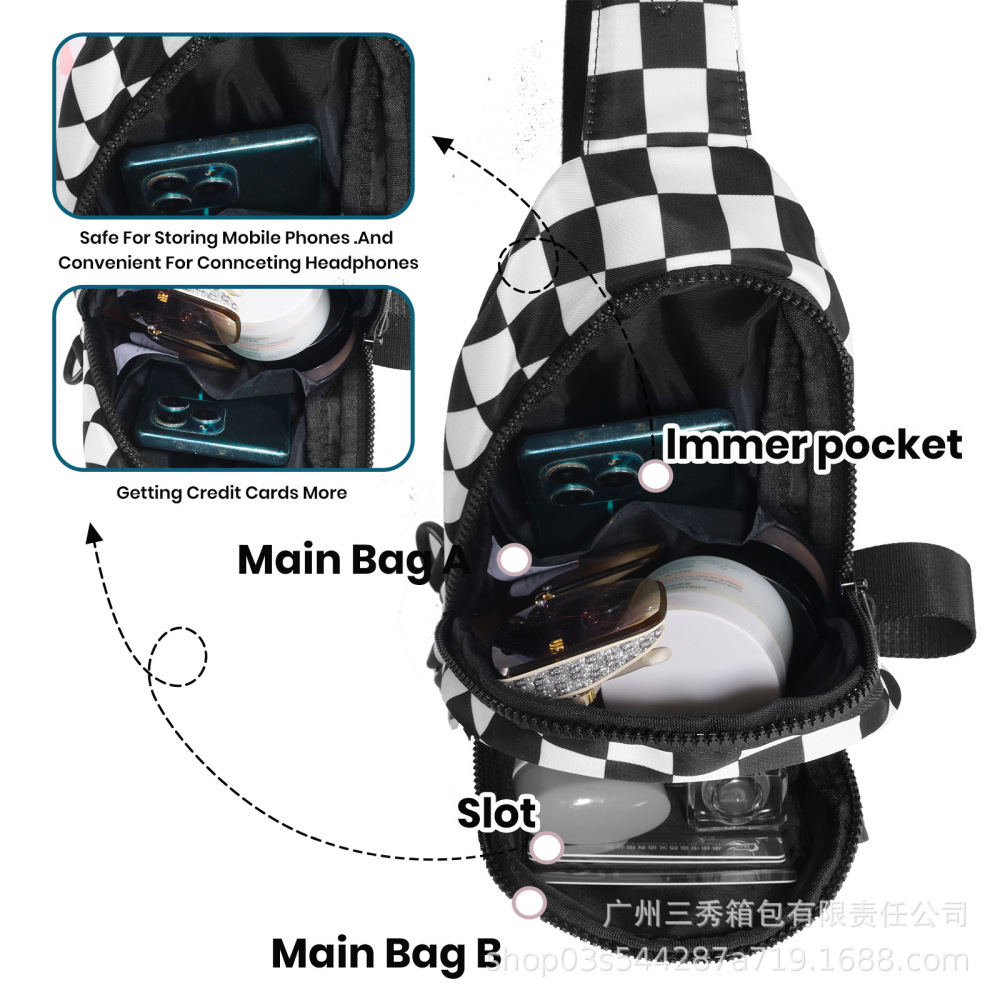 Checkered Sling Bag for Women Small Backpack Crossbody Chest Purse