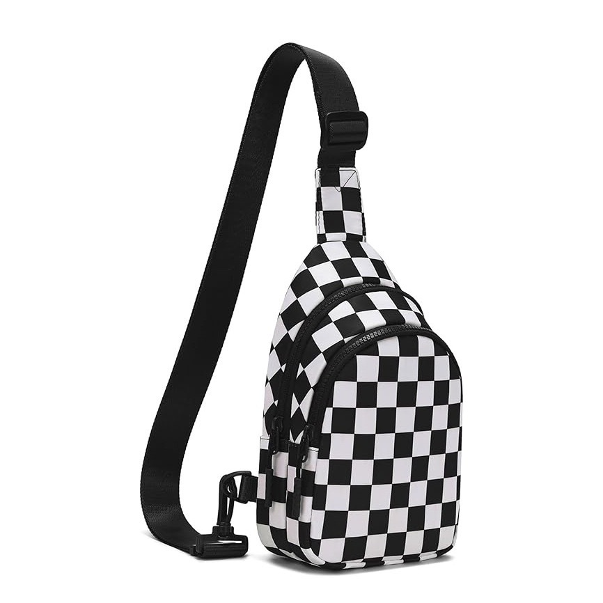 Checkered Sling Bag for Women Small Backpack Crossbody Chest Purse