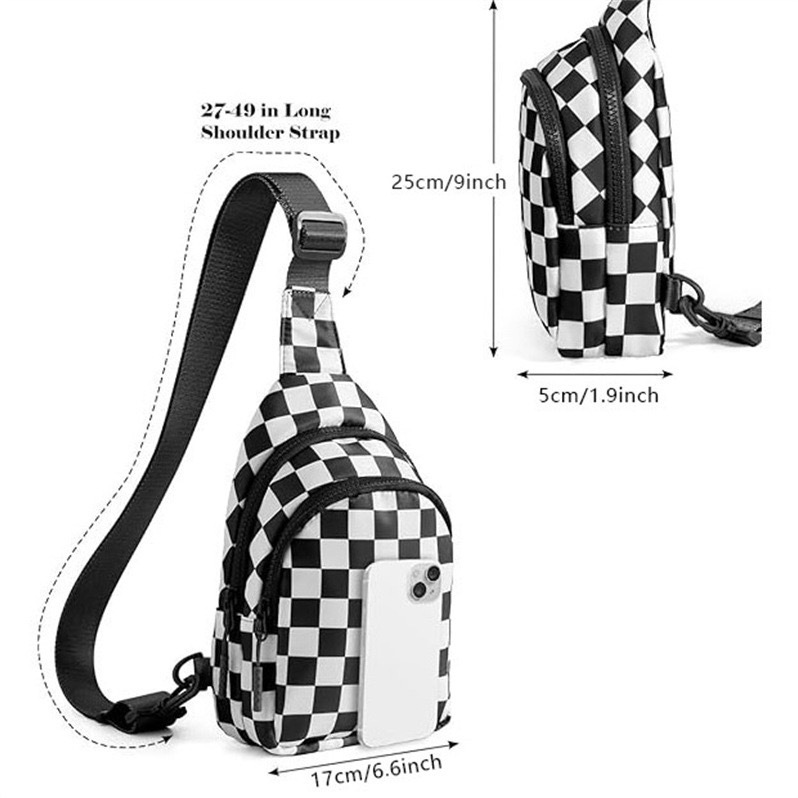 Checkered Sling Bag for Women Small Backpack Crossbody Chest Purse