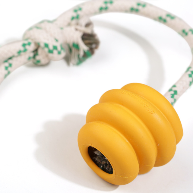 Natural Rubber Ball Rope Toy - Yellow - S