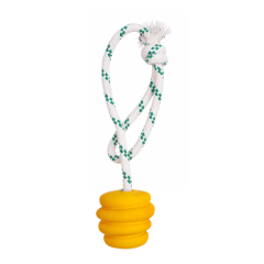 Natural Rubber Ball Rope Toy - Yellow - S