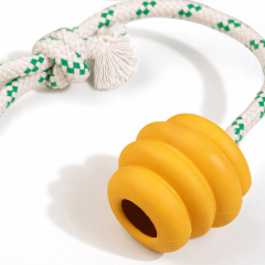 Natural Rubber Ball Rope Toy - Yellow - S