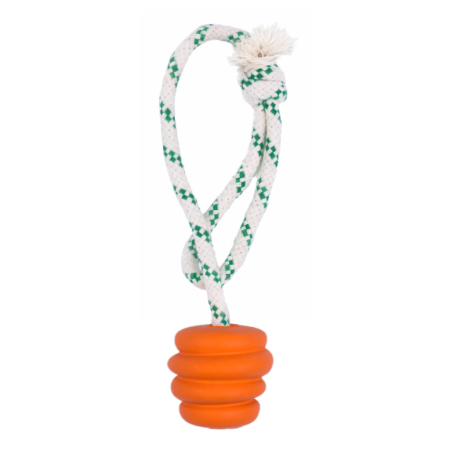 Natural Rubber Ball Rope Toy - Orange - S