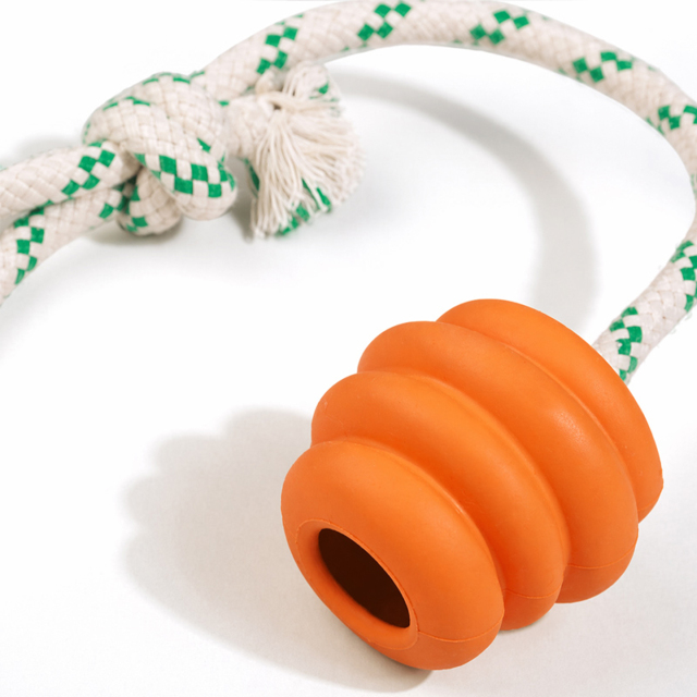 Natural Rubber Ball Rope Toy - Orange - S
