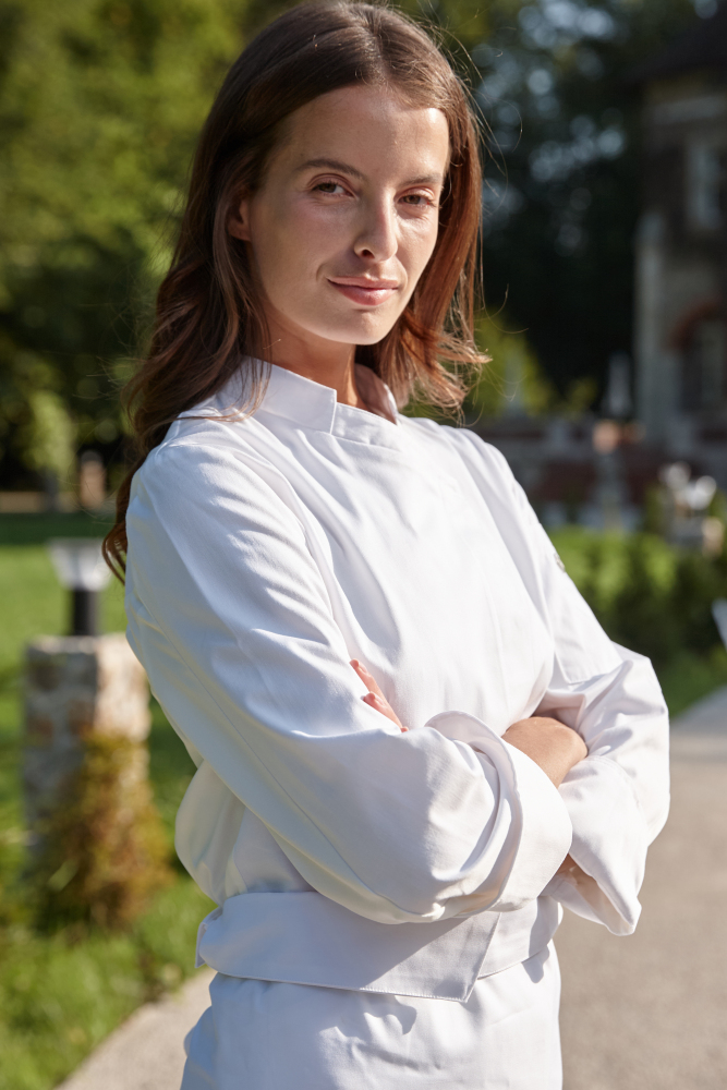 Gutenbery Concealed Button Woman Chef Coat # 2955W