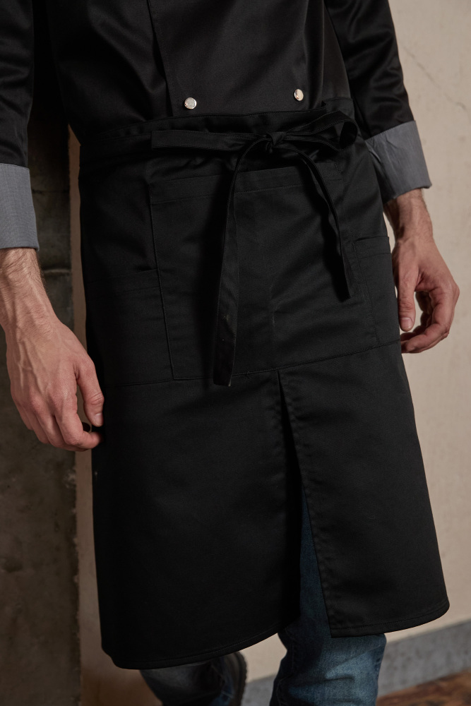 Man Front Slit Waist Apron-Black #4235