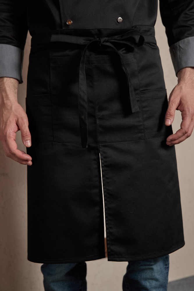 Man Front Slit Waist Apron-Black #4235