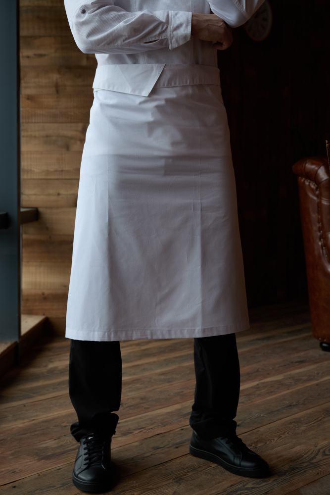 Man No Front Slit Waist Apron-Black #4235