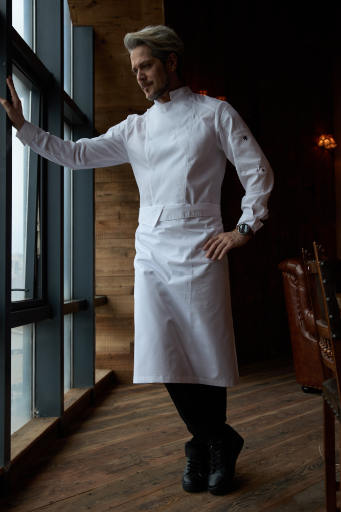 Man No Front Slit Waist Apron-Black #4235