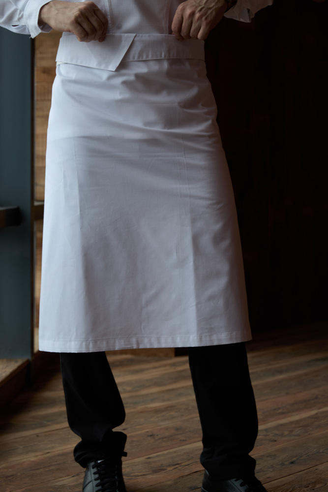 Man No Front Slit Waist Apron-Black #4235