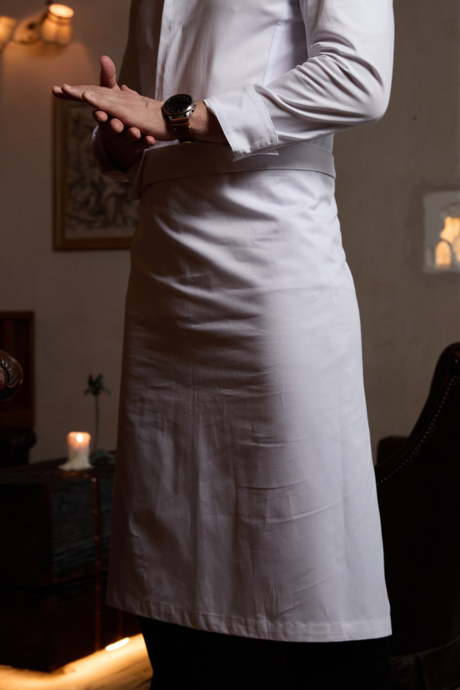 Man No Front Slit Waist Apron-Black #4235