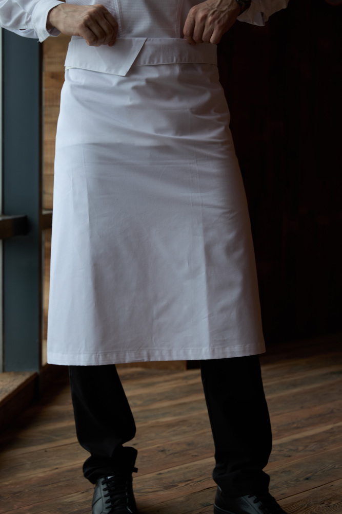 Man No Front Slit Waist Apron-Black #4235