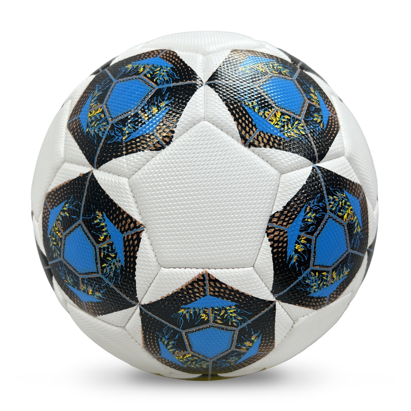 High Quality Size 5 Soccer Ball Machine-Sewn PVC with Print Logo for Sports Training Leisure Competitive Matches,Blue Arc Sports