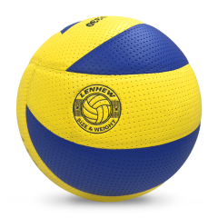 Direct Manufacturer's Customizable Size 4 Hand-Sewn Seamless Leather Volleyball Fibre Material for Indoor/Outdoor Use,Blue Arc Sports