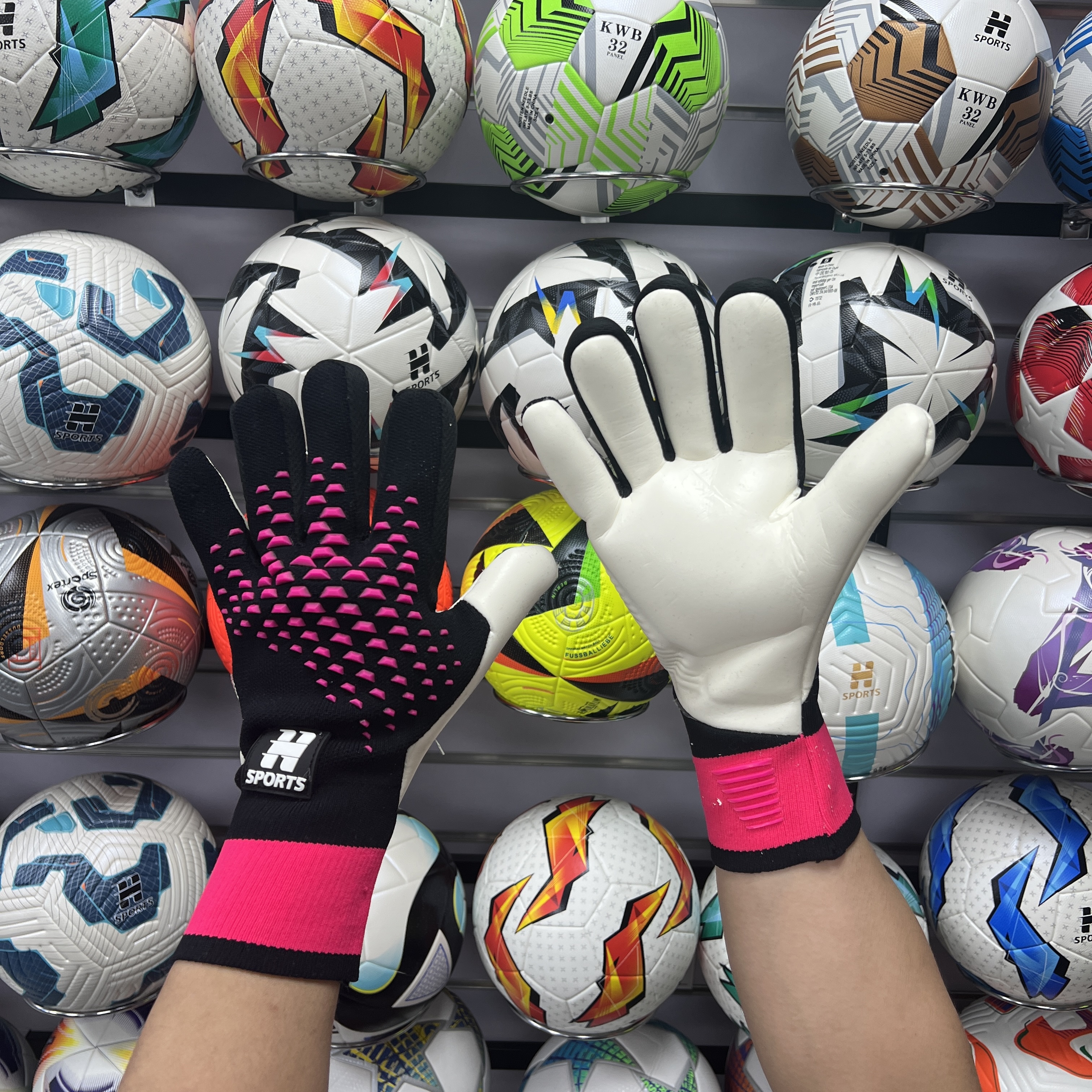 Best-Goalkeeper Professional Football Gloves PU Leather Rubber Latex Breathable Buckle Anti-Slip Anti-Fall Training Outdoor Use,Blue Arc Sports