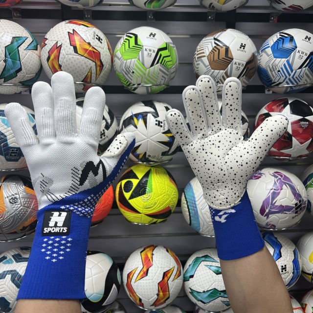 Best-Goalkeeper Professional Football Gloves PU Leather Rubber Latex Breathable Buckle Anti-Slip Anti-Fall Training Outdoor Use,Blue Arc Sports