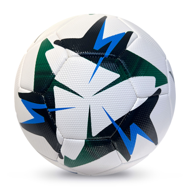 High Quality Size 5 Soccer Ball Machine-Sewn PVC with Print Logo for Sports Training Leisure Competitive Matches,Blue Arc Sports
