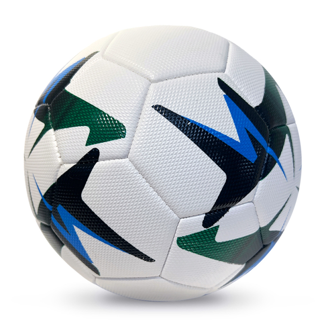 High Quality Size 5 Soccer Ball Machine-Sewn PVC with Print Logo for Sports Training Leisure Competitive Matches,Blue Arc Sports
