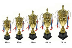 H Sports Custom Metal Soccer Trophy Award Cup with Gold Football Medal for Championship-Multi-Size Options,Blue Arc Sports