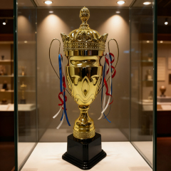 H Sports Custom Metal Soccer Trophy Award Cup with Gold Football Medal for Championship-Multi-Size Options,Blue Arc Sports