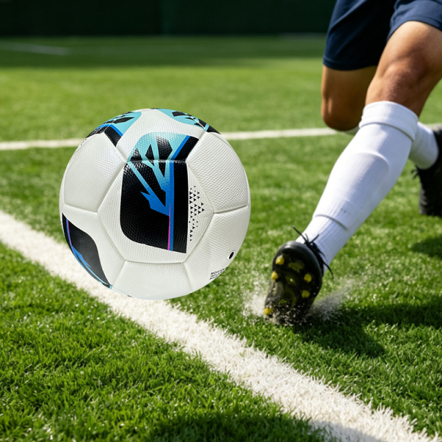 High Quality Thermal Bonded Size 5 Soccer Ball, Waterproof Abrasion Resistant PU Leather Football, Durable Official Match Ball for Training and Competition,Blue Arc Sports