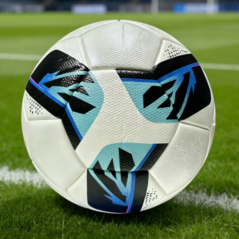 High Quality Thermal Bonded Size 5 Soccer Ball, Waterproof Abrasion Resistant PU Leather Football, Durable Official Match Ball for Training and Competition,Blue Arc Sports