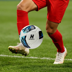 High Quality Thermal Bonded Size 5 Soccer Ball, Waterproof Abrasion Resistant PU Leather Football, Durable Official Match Ball for Training and Competition,Blue Arc Sports