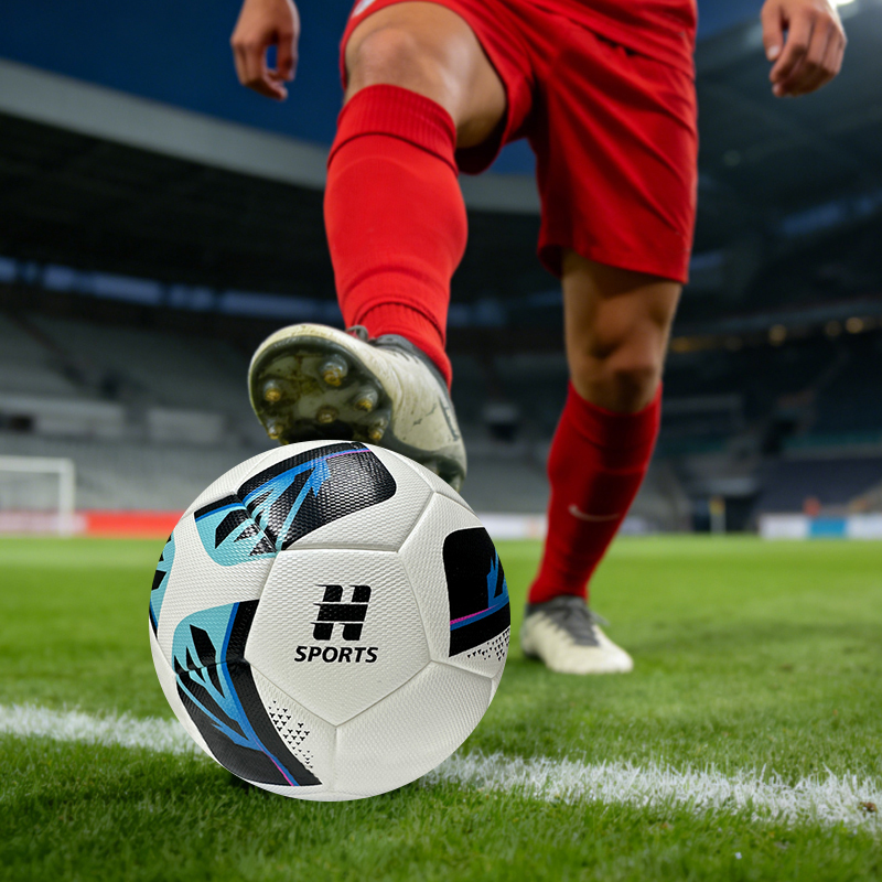 High Quality Thermal Bonded Size 5 Soccer Ball, Waterproof Abrasion Resistant PU Leather Football, Durable Official Match Ball for Training and Competition,Blue Arc Sports